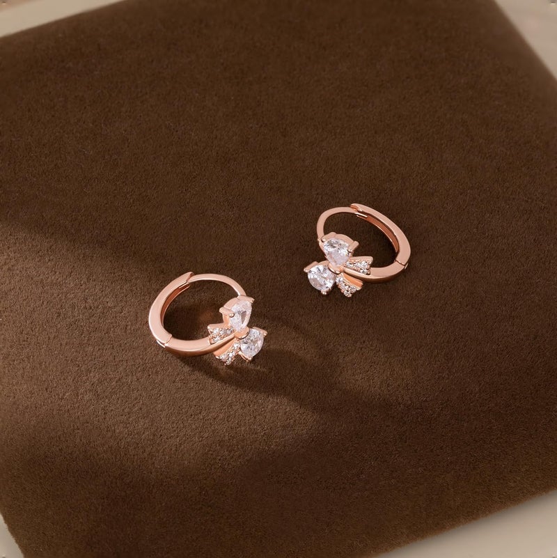 Reffeer Solid 925 Sterling Silver CZ Bow Hoop Earrings for Women Teens Cute Bow Earrings Huggie - Image 5